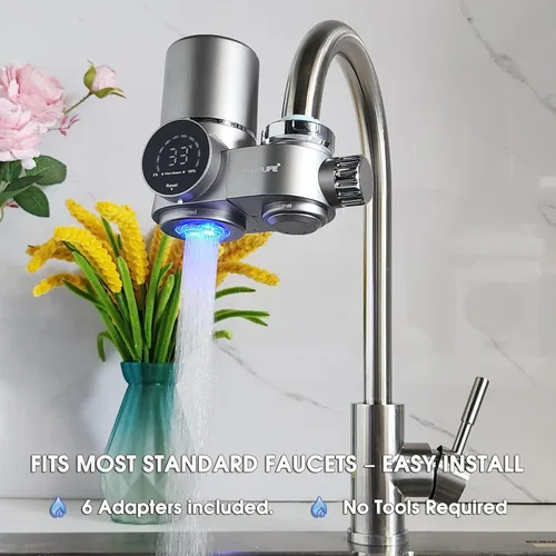 Miniatura 7 de Combo EUROLIFE - Filtro de agua para montaje en grifo EL-LS-A13, filtro de agua LED para fregadero con luz UV e indicador de vida del filtro