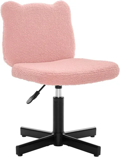 Miniatura 10 de LUE BONA Taburete de tocador ajustable con respaldo ancho con orejas de oso femenino, taburete giratorio de 360° para sala de maquillaje, otomana
