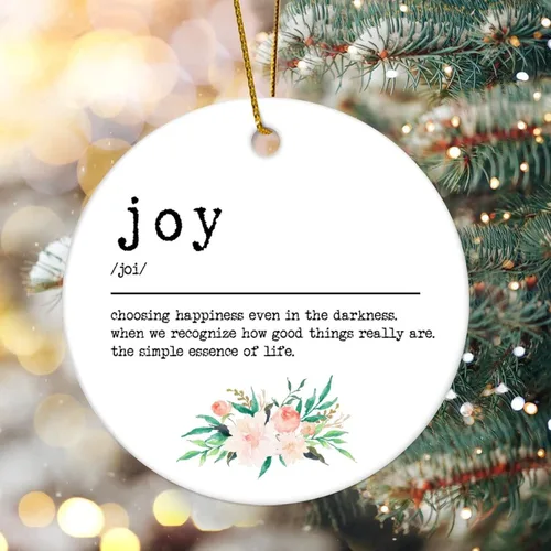 Adornos redondos de cerámica de Navidad, diccionario de definición de alegría, significado de palabras, adornos para árbol de Navidad, citas para