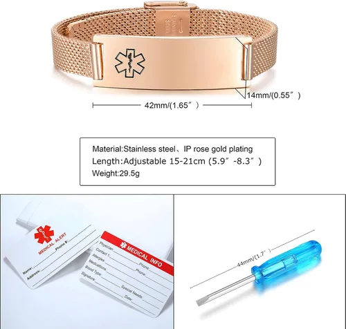 Miniatura 6 de VNOX Medical Alert Bracelets for Men & Women Kids with Free Engraving Adjustable Stainless Steel Mesh Emergency Medical ID Bracelets Wristband