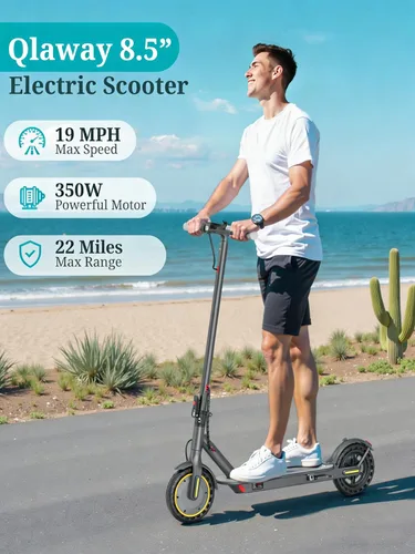 Miniatura 2 de Qlaway Electric Scooter for Adults, 350W/500W Motor, 16-22 Miles Range, 8.5"/10" Solid Tires, Dual Braking & Suspension, Folding Portable Commuting