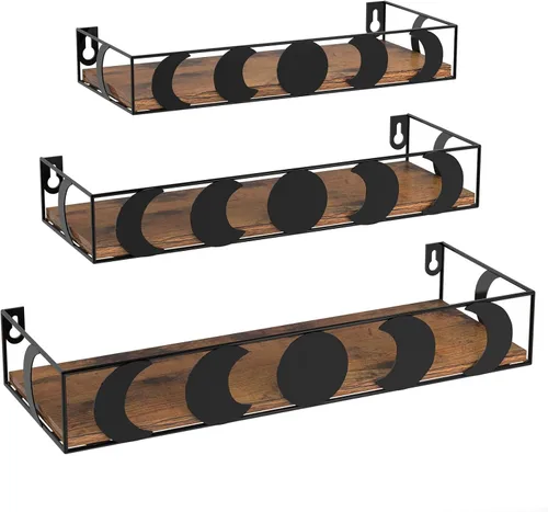 Miniatura 9 de PHAREGE Estantes Flotantes de Fases Lunares Negros, Juego de 3 Pequeños Estantes Decorativos de Pared para Almacenamiento de Libros y Plantas