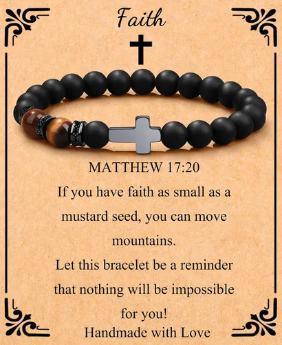 Pulsera de cruz para hombres, para papá, hijo, nieto, marido, padrino, tío sobrino, hermano, regalo inspirador de ojo de tigre, pulsera curativa