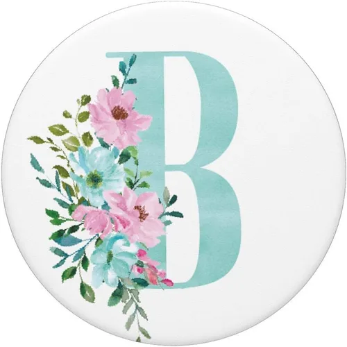 Miniatura 3 de PopSockets - Letra inicial B para teléfonos y tabletas, diseño floral, color verde y rosa