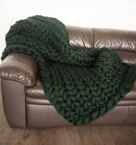 Miniatura 16 de Manta de punto grueso de 50 x 60 pulgadas, manta gigante tejida a mano con hilo 100% de lana merina, hecha a mano para cama, sofá, manta bohemia