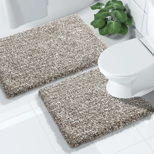 Miniatura 23 de Yimobra Juego de 2 alfombras de baño, alfombra de baño suave y absorbente y alfombra de inodoro en forma de U con respaldo antideslizante, lavable a