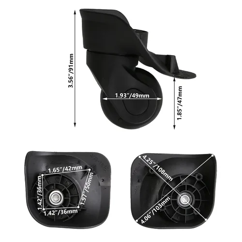 Miniatura 6 de 2 pares de ruedas de repuesto para equipaje giratorio 360 ruedas de maleta doble rodillo negro (W041)