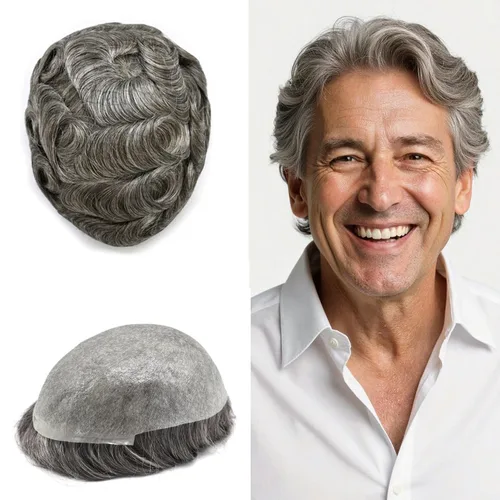 Miniatura 19 de Hombres Toupee Hair Thin Skin Men Human Hair Piece Men Toupee Cabello humano V-loop de aspecto natural Toupee Hombres Hairpiece Men Hair System