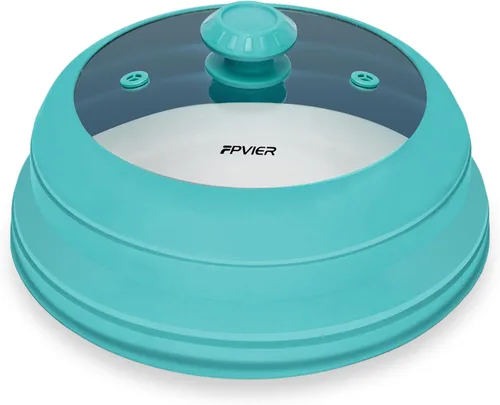 Miniatura 19 de FPVIER Cubierta plegable para salpicaduras de microondas - Tapa ventilada de silicona y vidrio con mango de fácil agarre, se ajusta a platos