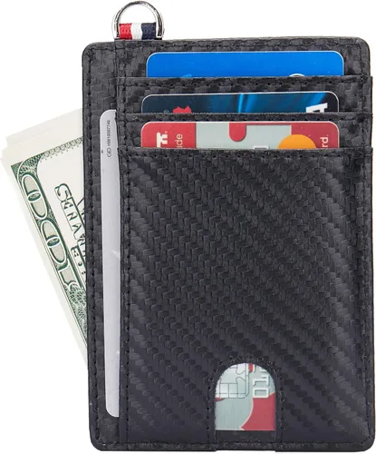 Miniatura 2 de Billetera delgada minimalista con bolsillo frontal, bloqueo RFID de viaje, billetera delgada de cuero, tarjetero para tarjetas de crédito