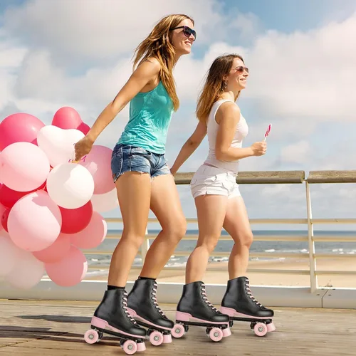 Miniatura 4 de Jessie Patines de ruedas para niñas y mujeres, patines de piel sintética Flash para niños, patines clásicos ajustables de cuatro ruedas