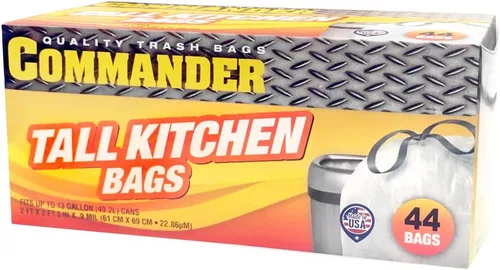 Miniatura 7 de Commander - Bolsas de basura blancas con cordón para cocina de 13 galones, 0.7 milésimas de pulgada de grosor y alto, 24 x 25 pulgadas, paquete