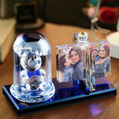 Miniatura 7 de Impresión de cristal con tu foto, decoración de escritorio de oficina, regalo personalizado sobre marco transparente de vidrio con soporte, rosa