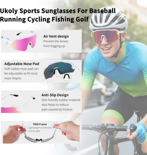 Miniatura 5 de Ukoly Gafas de sol de béisbol para hombres y mujeres, gafas de sol deportivas para béisbol, correr, ciclismo, protección UV400, TR90, marco 615