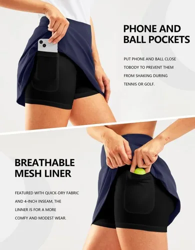 Miniatura 4 de SANTINY Falda pantalón de golf de 16 pulgadas para mujer, bolsillos con cremallera, falda de tenis de cintura alta para mujer, falda deportiva