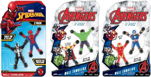 JA-RU Spiderman & Avengers Window Crawler - Escaladores de pared (3 unidades, 6 héroes) Marvel Avengers Superheroes Fidget Toy Wall Walker Climber