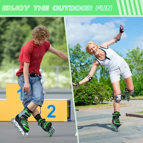 Miniatura 6 de Patines en línea ajustables para niños y adultos, patines al aire libre para principiantes con todas las ruedas iluminadas para niñas, niños, Verde