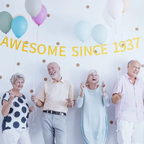 Miniatura 4 de Impresionante cartel con texto en inglés "Awesome Since 1937" con texto en inglés "Happy 89th Birthday", dorado brillante, decoración de fiesta