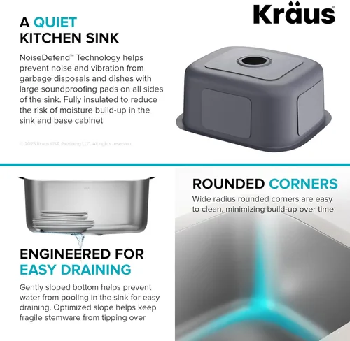 Miniatura 9 de Kraus KBU11 - Fregadero de cocina de acero inoxidable de 19 3/4 pulgadas, fregadero de cocina duradero de calibre 18 de un solo tazón