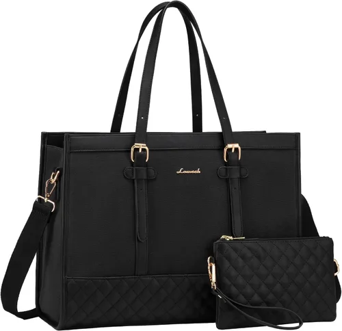 Miniatura 20 de LOVEVOOK Bolsa para Laptop para Mujeres de 15.6 pulgadas Bolsa Tote de Lona para Laptop, Bolsa de Trabajo de Gran Capacidad con Cartera de Mano