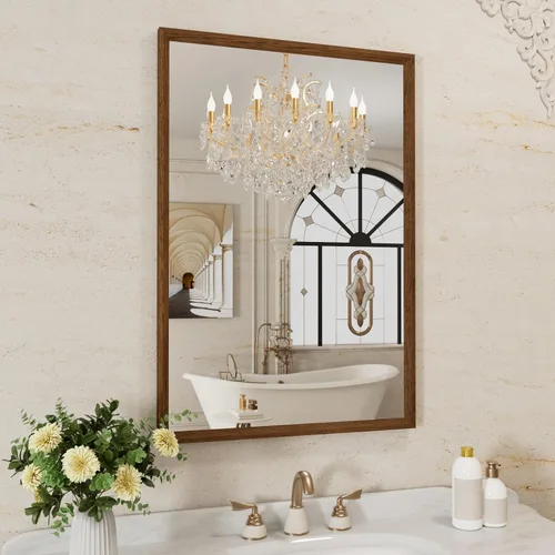 Miniatura 106 de WEER - Espejo de baño dorado, espejo de 40x32 pulgadas con marco de metal dorado cepillado, espejo de tocador de baño de oro para pared
