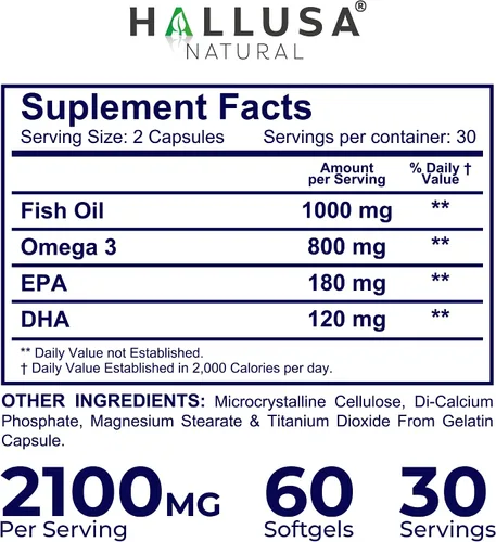 Miniatura 6 de HallOmega3 Suplemento de aceite de pescado Omega 3, 1000 mg de aceite de pescado con 800 mg de omega-3, incluyendo EPA y DHA, apoyo