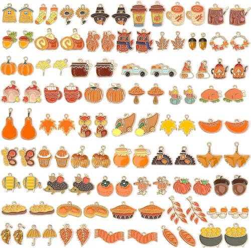Miniatura 9 de SANNIX 110 piezas 55 pares de dijes de Halloween esmaltados dorados para Halloween, aretes, pulseras, collares, manualidades