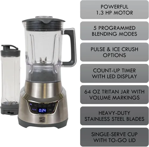 Miniatura 4 de Kenmore Elite - Batidora de 1.3 HP de 64 onzas con vaso de mezcla de una sola porción de 20 onzas, potente motor de trituración de hielo, jarra