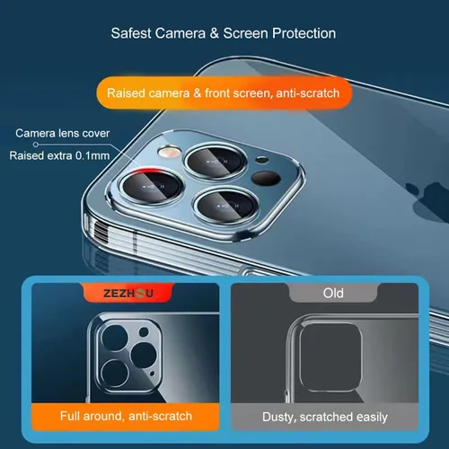 Miniatura 4 de ZEZHOU Funda transparente compatible con iPhone 13 mini con cubierta para cámara, borde galvanizado no amarillo, carcasa de silicona mejorada a
