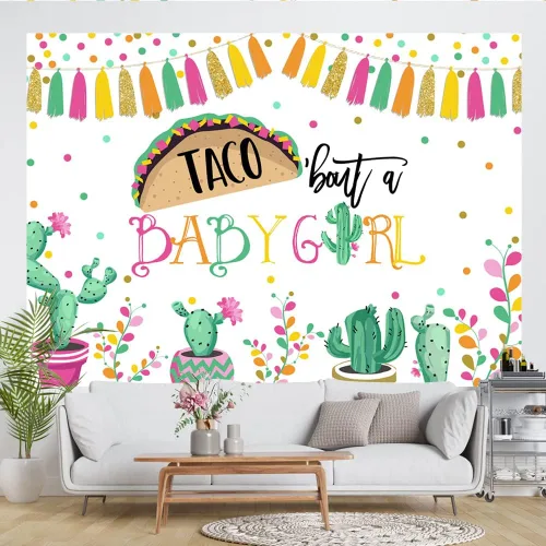 Miniatura 5 de Lofaris Taco Bout a Baby Girl - Telón de fondo para fiesta mexicana, decoración de baby shower, cactus neutro, sombrero de vaquero, banderas