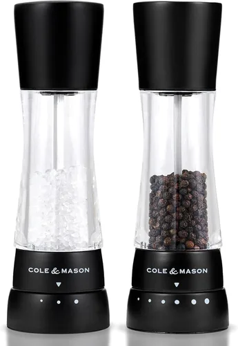 Miniatura 19 de Cole & Mason H332293 Derwent Black Wood Salt and Pepper Mills, Gourmet Precision+, Ajuste de Molienda, Haya Teñida/Acrílico, 190 mm, Juego