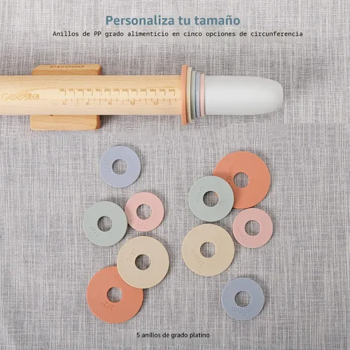 Miniatura 8 de Geesta - Rodillo de madera ajustable con 5 anillos de grosor, diseño de mango de prensa de rodillo de masa preciso con guía de medición para Western