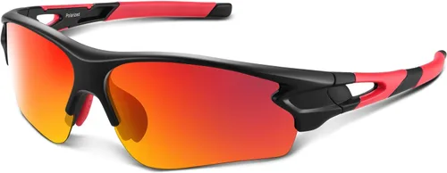 BEACOOL Polarized Sports Sunglasses for Men Women Youth Baseball Fishing Cycling Running Golf Motorcycle Tac Glasses UV400 Negro rojo