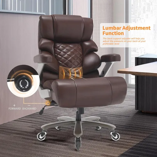 Miniatura 8 de VUZI 700lbs Silla de Oficina Grande y Alta - Silla de Computadora Grande con Soporte Lumbar Ajustable, Brazos Plegables 3D, Ruedas de Tamaño Plus