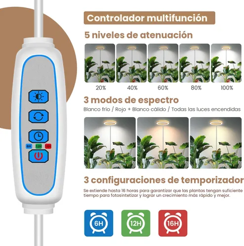Miniatura 5 de Kullsinss Luces de cultivo para plantas de interior, luces de espectro completo para plantas de cultivo en interiores con temporizador de 6/12/16H