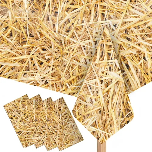 Miniatura 8 de Mantel de paja con balas de heno para decoración de fiestas de Hillbilly, mantel de plástico impermeable de granja occidental, suministros de fiesta