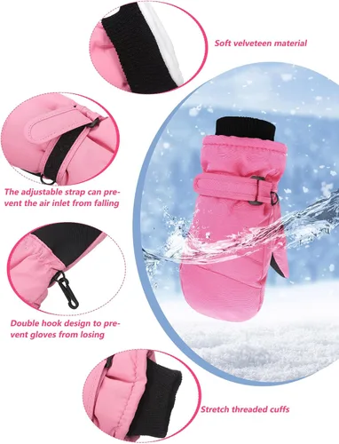 Miniatura 4 de SATINIOR 2 pares de guantes de nieve para niños, impermeables, guantes de esquí de invierno cálidos y gruesos para niñas y niños