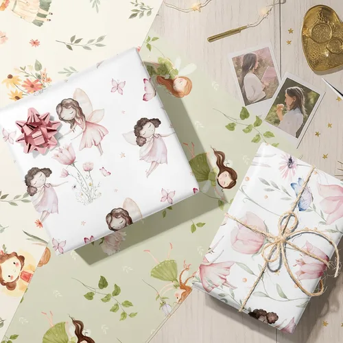 Miniatura 4 de TAKEALOOKO Papel de regalo de hadas de cuento de hadas – 12 piezas de papel de regalo de fantasía de niñas del bosque para cumpleaños y baby shower