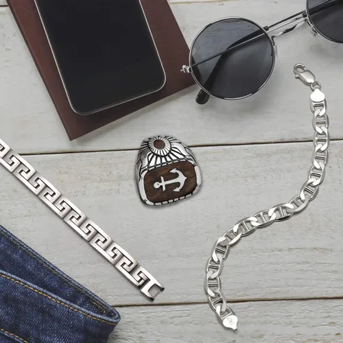 Miniatura 6 de Bling Jewelry Pulsera de eslabones de símbolo de símbolo de diseño geométrico masculino fuerte para hombres y adolescentes, pulsera de acero