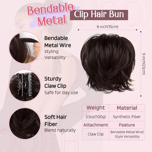 Miniatura 2 de HOOJIH Extensión de cola de caballo, Pinza de garra en moño de cabello liso, moño despeinado de 9 pulgadas, extensión de cola de caballo corta