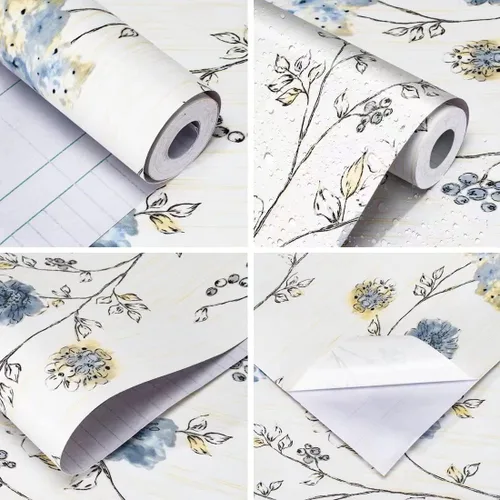 Miniatura 3 de Elegante papel de contacto floral autoadhesivo para estantes de 17.7 x 117 pulgadas, autoadhesivo para cajón, adhesivo para despegar y pegar, papel