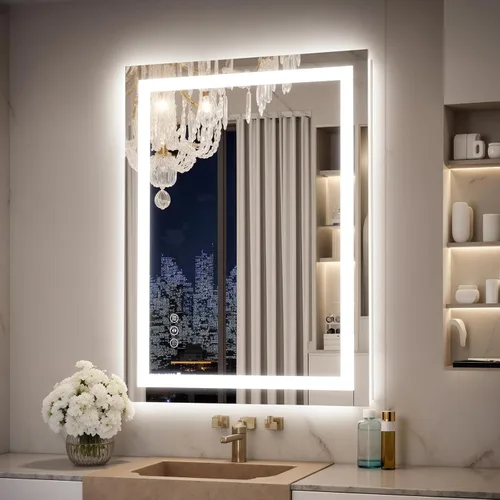Espejo de baño LED de 24 x 32 pulgadas con luces – antiniebla, regulable, retroiluminado e iluminado frontalmente, espejo de tocador iluminado para