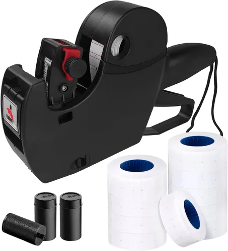 Miniatura 9 de KPX MX5500 Pistola de etiquetas de precios con 5150 calcomanías de pistola de etiquetas blancas y 3 rodillos de tinta adicionales, pistola de Rojo