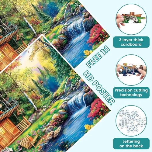 Miniatura 4 de Rompecabezas de 500 piezas para adultos, rompecabezas de cabaña del bosque para adultos mayores, rompecabezas de flores de río de 500 piezas, regalo