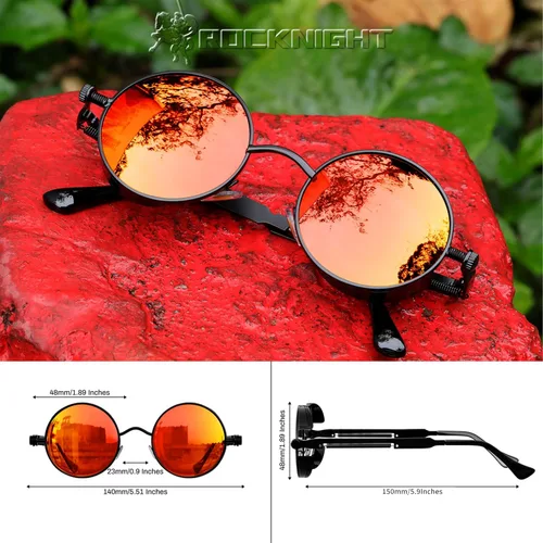 Miniatura 4 de ROCKNIGHT Gafas de sol redondas polarizadas con protección UV400 estilo steampunk gótico, unisex, para exteriores