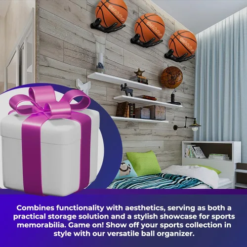 Miniatura 6 de Soporte de pelota montado en pared – Resina premium – Exhibición de baloncesto, fútbol, fútbol americano – Cuelga pelotas de forma segura