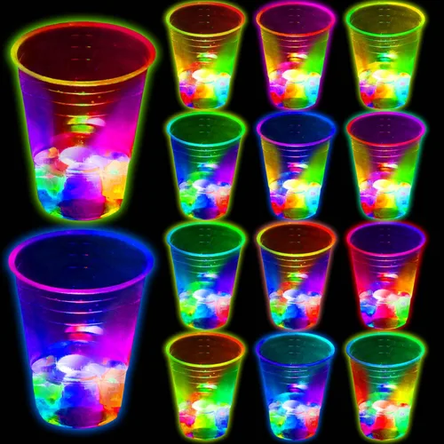Vasos de fiesta brillantes de 16 onzas para diversión de eventos en interiores y exteriores, tazas intermitentes iluminadas para eventos nocturnos,