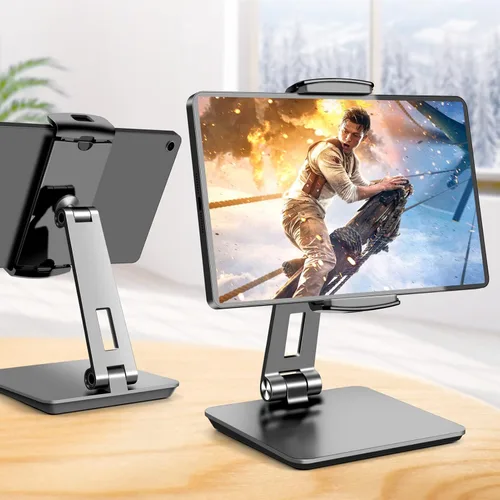 Miniatura 6 de ROADOM Soporte para tableta, soporte giratorio ajustable de 360°, abrazadera inclinable de 180°, soporte plegable para tableta de 4.7-17.3 pulgadas