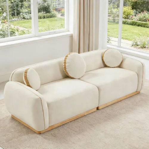 Miniatura 14 de Sofá de asiento profundo moderno de 3 plazas con patas de madera de abedul, sofá de cuero de 80.25 pulgadas, sofá tapizado suave para sala de estar