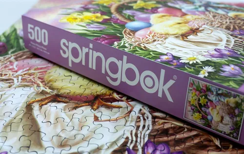 Miniatura 5 de Springbok Basket Full of Spring - Rompecabezas de 500 piezas para adultos y familia, huevos de Pascua y pollitos, piezas de corte único, fabricado